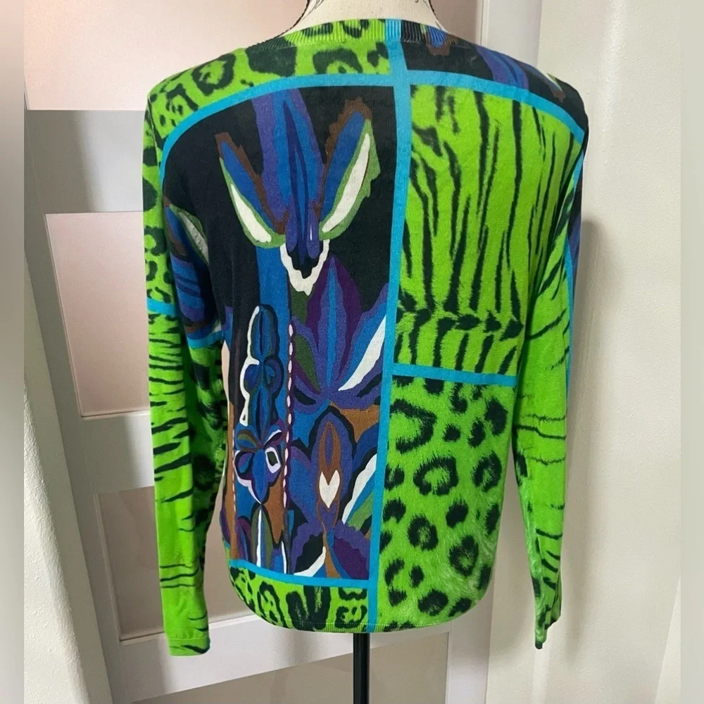 🍂 Green & Blue Long Sleeve Graphic Lightweight Sweater By In Bed With You